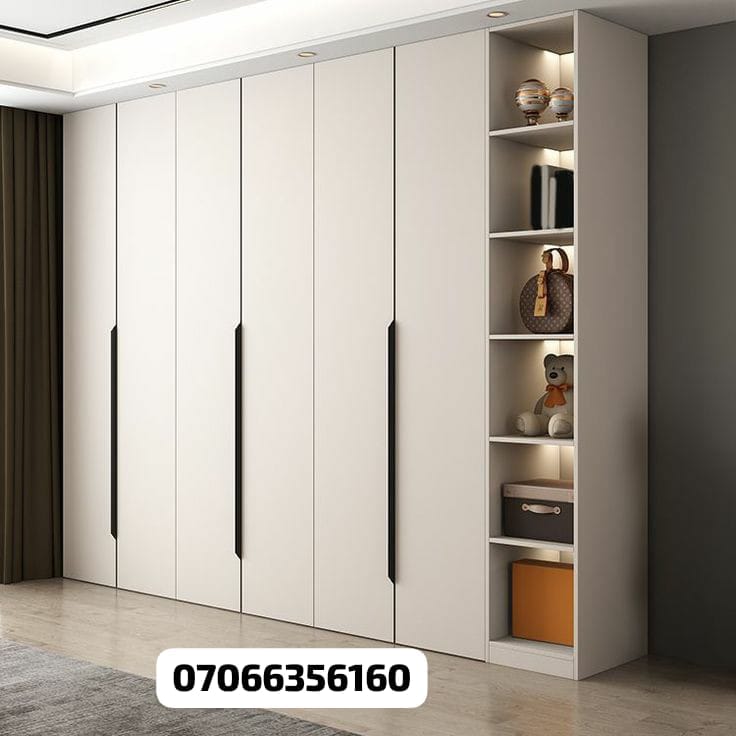 Cream wardrobe with open display shelving
