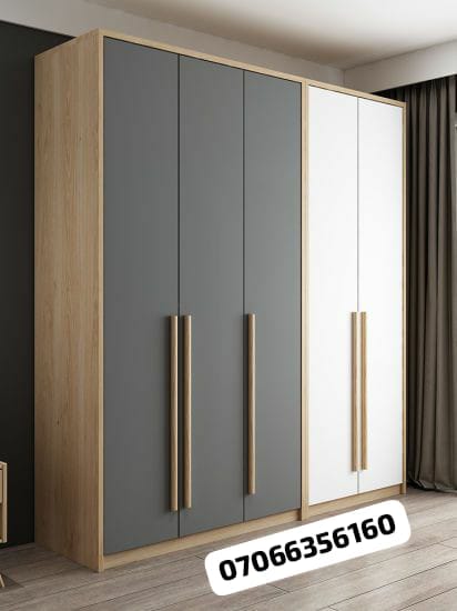 Grey and wood two-tone wardrobe